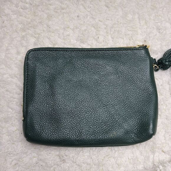 Talbots Forest‎ Green Pebbled Leather Zippered Wristlet - Picture 2 of 10
